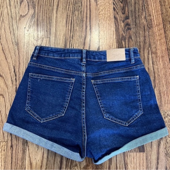 zara dark wash button fly rolled cuff shorts - Picture 5 of 6
